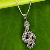 Marcasite and garnet pendant necklace, 'The Snake'