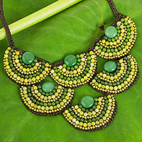 Beaded necklace, 'Yellow Green Waterfall'
