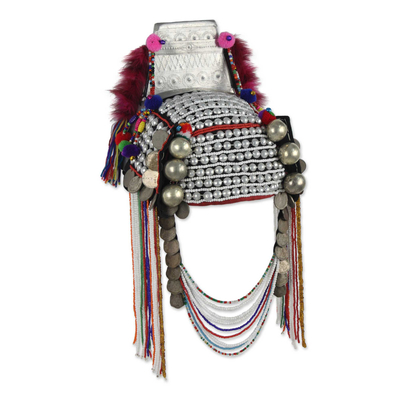 Beaded Akha headdress, 'Timeless Muse II' - Traditional Hill Tribe Akha Headdress for Decorative Use