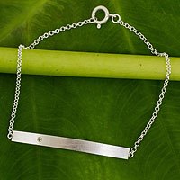 Sterling silver and peridot bar bracelet, 'Simple Energy' - Peridot and Brushed Silver Bar Bracelet from Thailand