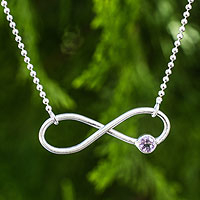 Sterling silver and amethyst pendant necklace, 'Pure Infinity' - Amethyst on Infinity Symbol Sterling Silver Necklace