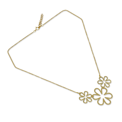 Gold vermeil flower necklace, 'Flower Power' - Gold Vermeil Artisan Crafted Necklace Thai Floral Jewellery
