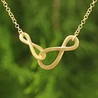 Gold vermeil pendant necklace, 'Into Infinity' - Brushed Gold Vermeil Necklace with Infinity Symbols