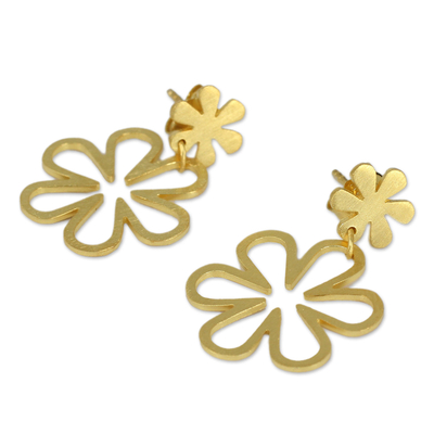 Gold vermeil flower earrings, 'Flower Power' - Handcrafted Floral Gold Vermeil on Silver Dangle Earrings