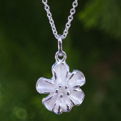 Sterling silver pendant necklace, 'Petite Bloom' - Artisan Crafted 925 Silver Flower Necklace on Cable Chain