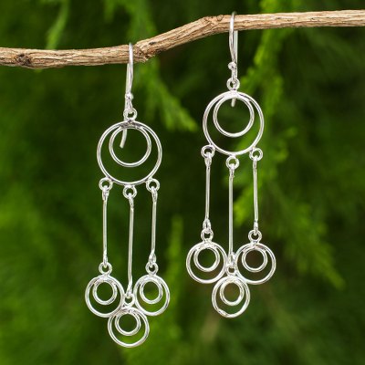 Sterling silver chandelier earrings, 'Concentric' - Thai Sterling Silver Chandelier Earrings Crafted by Hand