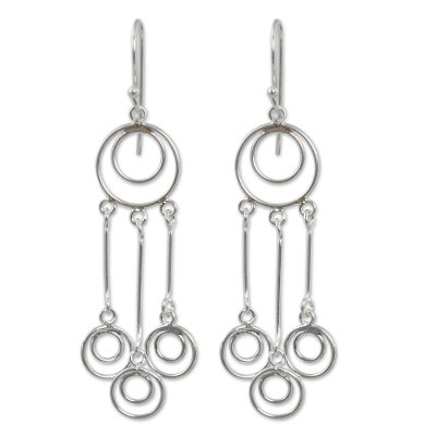 Sterling silver chandelier earrings, 'Concentric' - Thai Sterling Silver Chandelier Earrings Crafted by Hand