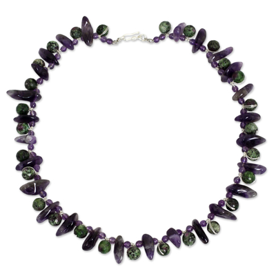 Handmade Beaded Amethyst and Ruby Zoisite Necklace