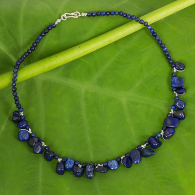 Lapis lazuli beaded necklace, 'Bold in Blue' - Fair Trade Lapis Lazuli Bead Necklace with Silver Clasp