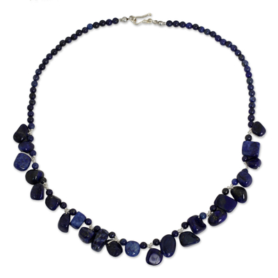 Collar con cuentas de lapislázuli - Collar de cuentas de lapislázuli de comercio justo con cierre de plata