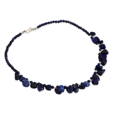 Lapis lazuli beaded necklace, 'Bold in Blue' - Fair Trade Lapis Lazuli Bead Necklace with Silver Clasp