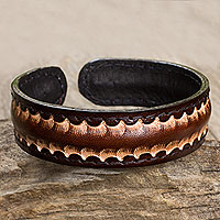 Dark Brown Leather Cuff Bracelet for Men from Thailand,'Dark Warrior'