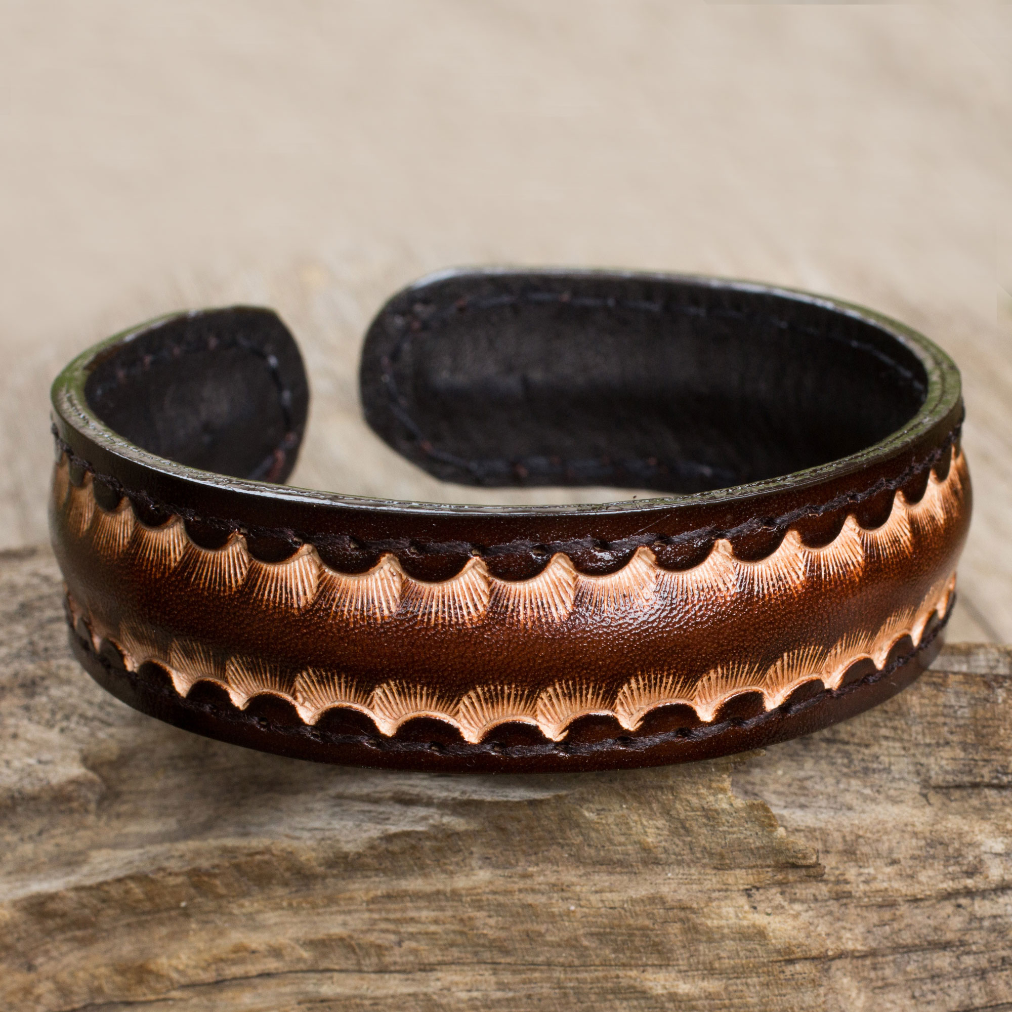 UNICEF Market | Dark Brown Leather Cuff Bracelet for Men from Thailand ...