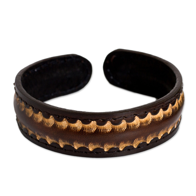 Men's leather cuff bracelet, 'Dark Warrior' - Dark Brown Leather Cuff Bracelet for Men from Thailand