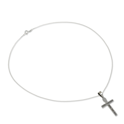 Sterling silver cross necklace, 'Faith, Hope, Love' - Handmade Women's Silver Cross Pendant Necklace