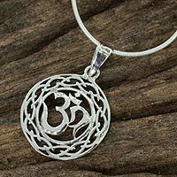 Sterling silver pendant necklace, 'Celtic Om' - Sterling Silver Om Symbol Pendant Necklace for Women