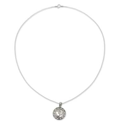 Sterling silver pendant necklace, 'Celtic Om' - Sterling Silver Om Symbol Pendant Necklace for Women