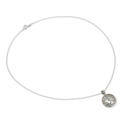 Anhänger-Halskette aus Sterlingsilber, 'Celtic Om'. - Om-Symbol-Halskette aus Sterlingsilber für Frauen