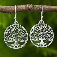 Handcrafted 925 Sterling Silver Tree Dangle Earrings,'Spiral Tree'