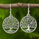 Sterling silver dangle earrings, 'Spiral Tree' - Handcrafted 925 Sterling Silver Tree Dangle Earrings