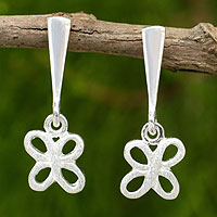 Sterling silver dangle earrings, 'Lucky Bloom' - Sterling Silver Post Dangle Earrings Hand Made in Thailand