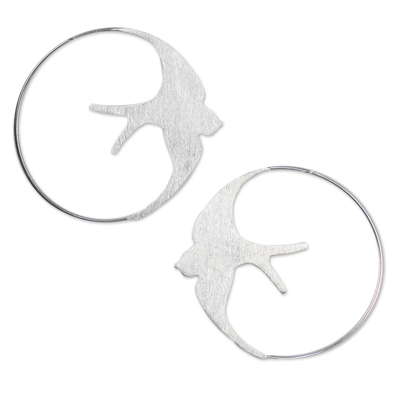 Sterling Silver Endless Hoop Earrings with Bird Design