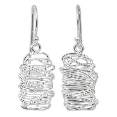 Sterling silver dangle earrings, 'Scribble' - Unique Modern Design Sterling Silver Dangle Earrings