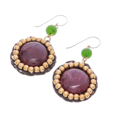 Quartz dangle earrings, 'Autumn Garden Path' - Artisan Crafted Brass and Quartz Bead Dangle Earrings