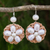 Cultured pearl flower earrings, 'Floral Garland in White' - Hand Crocheted Cultured Pearl Flower Dangle Earrings thumbail