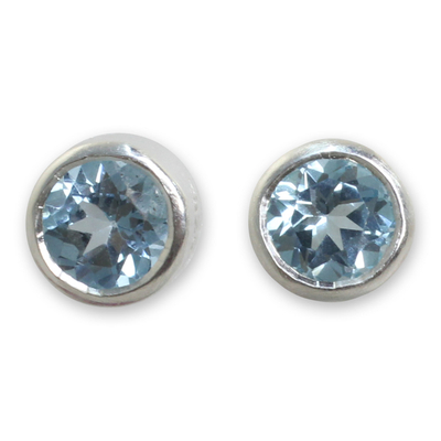 Blue topaz stud earrings, 'Light' - Sterling Silver Stud Earrings with Faceted Blue Topaz