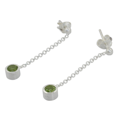 Peridot dangle earrings, 'Light' - Long Sterling Silver Earrings Crafted by Hand with Peridot