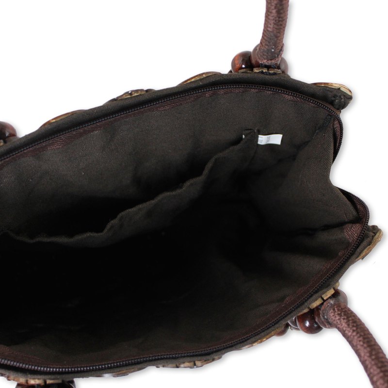 Cartera Marrón Hecha A Mano De Cáscara De Coco Y Algodón coco