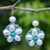 Cultured pearl beaded flower earrings, 'White Daisy' - Flower Earrings with White Cultured Pearls and Blue Calcite thumbail