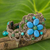 Beaded flower bracelet, 'Blossoming Blue Stargazer' - Turquoise-colored Gems on Hand Crocheted Thai Bracelet thumbail