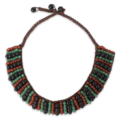 Carnelian and quartz beaded necklace, 'Ethnic Parallels' - Carnelian and Quartz Handmade Boho Choker Necklace