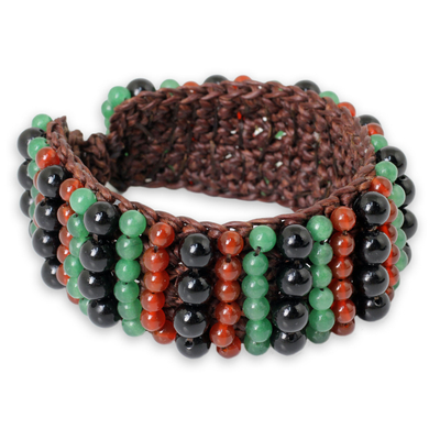 Carnelian and Onyx Handmade Boho Wristband Bracelet