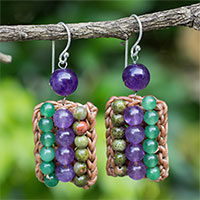 Featured review for Unakite and amethyst beaded earrings, Ethnic Parallels