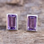 Amethyst stud earrings, 'Spring Lilac' - Classic Stud Earrings with Amethyst and Sterling 925 Silver