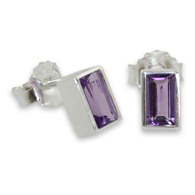 Amethyst stud earrings, 'Spring Lilac' - Classic Stud Earrings with Amethyst and Sterling 925 Silver