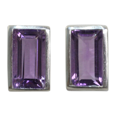 Amethyst stud earrings, 'Spring Lilac' - Classic Stud Earrings with Amethyst and Sterling 925 Silver