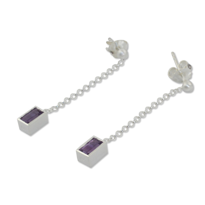 Amethyst dangle earrings, 'Spring Lilac' - Artisan Crafted Sterling Silver and Amethyst Dangle Earrings