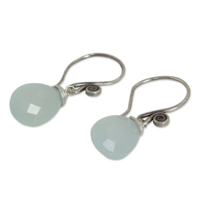 Chalcedony dangle earrings, 'Subtle' - Hand Made Thai Silver and Chalcedony Dangle Earrings