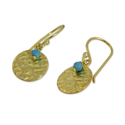 Gold plated dangle earrings, 'Aqua Harvest Moon' - Artisan Crafted 24k Gold Plated Calcite Earrings Thailand