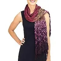 Tie-dyed scarf, 'Fabulous Orchid' - Hand Crafted Red-Purple Crinkled Scarf with Tie Dye Patterns