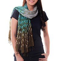 Tie-dyed scarf, 'Fabulous Tropics' - Blue Green Ombre Tie Dye Crinkled Scarf Crafted by Hand
