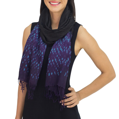 Bufanda tie-dye - Bufanda negra con teñido anudado y morado y azul