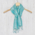 Rayon and silk blend scarf, 'Aqua Bouquet' - Aqua Floral Pattern Scarf from Thailand (image 2) thumbail