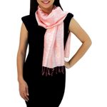 Rayon and silk blend scarf, 'Peach Bouquet' - Peach Color Woven Floral Scarf from Thailand