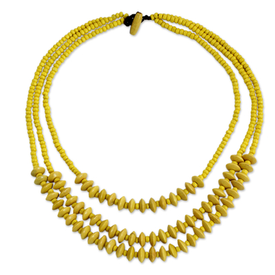 Artisan Crafted Yellow Wood Beaded Waterfall Necklace