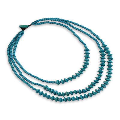 Halskette aus Holzperlen - Blaue Perlen-Wasserfall-Halskette aus Holz, handgefertigter Schmuck